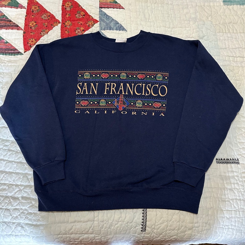 Hanes San Francisco California Vintage Graphic Sweatshirt Navy Blue Medium